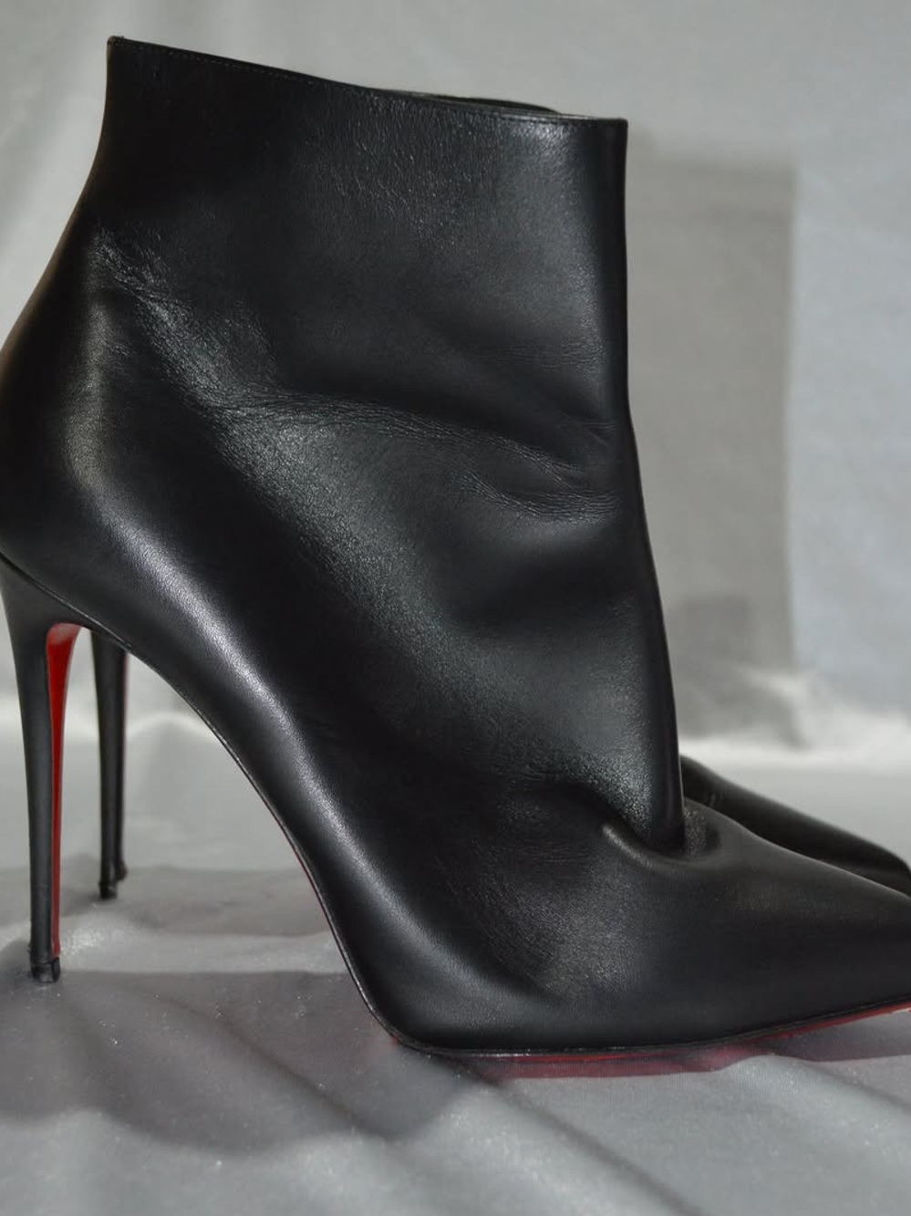 Christian Louboutin Black Leather Ankle Booties with Red Soles
